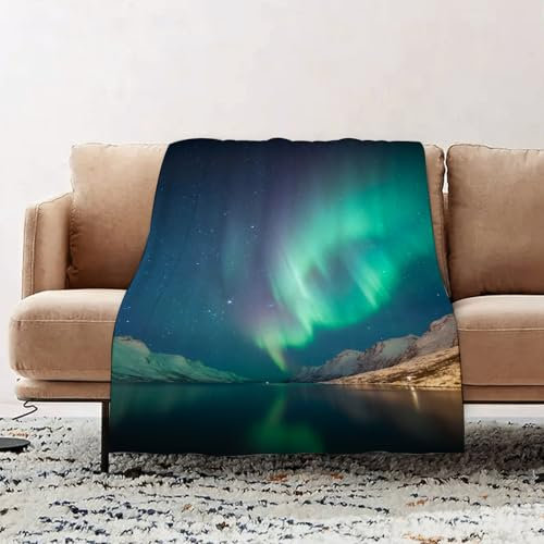 EOMKSE Kuscheldecke Flauschig Decke - weiche warme Fleecedecke 100x130cm als Decke Sofa,Die Polarlichter in Norwegen Tromso Ersfjord,Wohndecke oder Couchdecke überwurf