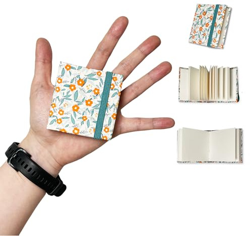 Waveaura Mini Travel Watercolour Sketchbook 6x6 cm Pocket Watercolor Book with Fabric Cover 300gsm 140lb, 20 Sheets (300gsm Sketchbook - Floral Blue 1 pc)