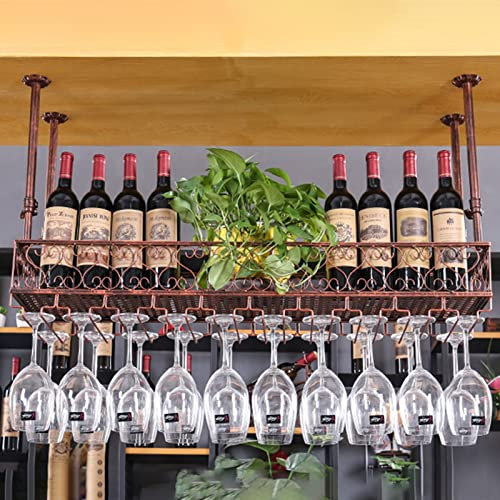 DFGHNBVC Ceiling Hanging Bar Unit Wine Racks Hanging Wine Bottle Holder, Ceiling Wall-Mounted Wine Glass Rack Goblet Stemware Racks Bar Unit Floating Shelves Wine Bottle And Plant,100X25Cm