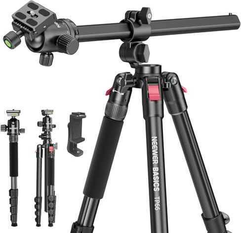 NEEWER Basics 64 tum horisontellt överhuvudstativ med kulhuvud/telefonhållare kompatibel med iPhone videoinspelning, aluminium resestativ kamera monopod, 360° panna 180° lutning 10 kg belastning 22 lb