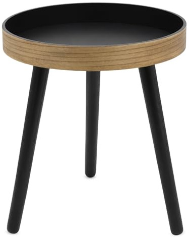 Spetebo Holz Beistelltisch mit runder Tischplatte schwarz Natur – ca. Ø 38 cm – Deko Sofa Tisch – kompakt modern – Wohnzimmer Ablagetisch