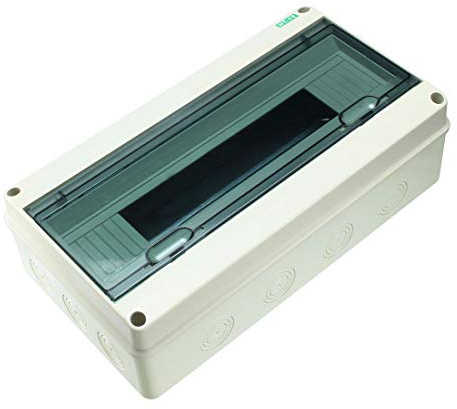 Caja Distribucion Electrica, Cuadro Electrico Caja de protección distribución energía con cubierta transparente ABS 365x195x110mm for disyuntor interior en la pared 18 vías
