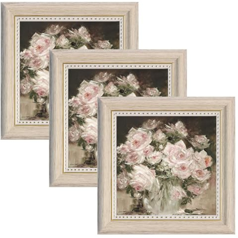 3 PCS Vintage Photo Frames Set, 4x4 Square Picture Frames with Plexiglass for Wall and Tabletop Display, Retro Rustic Photo Frame for Home Office Living Room Decor (White Wood Grain)