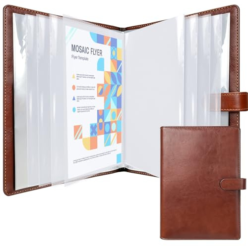 NEWYES Carpetas Archivadoras A4 con 30 Fundas Plastico – Carpeta Clasificadora/Portafolios/Archivador/Porta Documentos de Piel Sintética para Oficina y Viaje, Regalo Hombre y Mujer (Marrón)