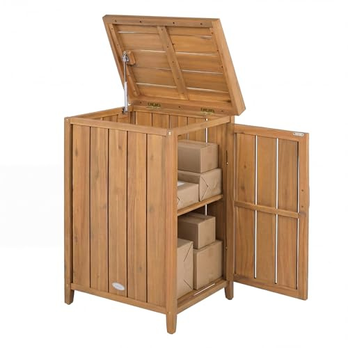COSTWAY Coffre de Rangement Extérieur en Bois d'Acacia, Abri de Jardin pour Colis Outils de Jardinage, Couvercle Ouvrant Étagère Amovible, Cache Poubelle Boîte de Livraison, pour Porche Cour