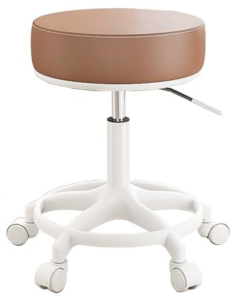 Justerbar salongsstol för hårstylister – rullpall med hjul, 43 cm – 55 cm höjd, inget ryggstöd, idealisk skärpall för frisörer – brun frisörsalongsutrustning