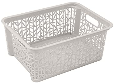 BranQ - Home essential Universeller, multifunktionaler, erstellbarer Aufbewahrungskorb in Bamboo Design, BPA-frei Kunststoff, Grösse M - 5,4 Ltr., 1 Stk., Creme