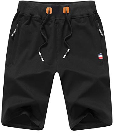 JustSun Mens Shorts Casual Sports Joggers Shorts with Elastic Waist Zipper Pockets