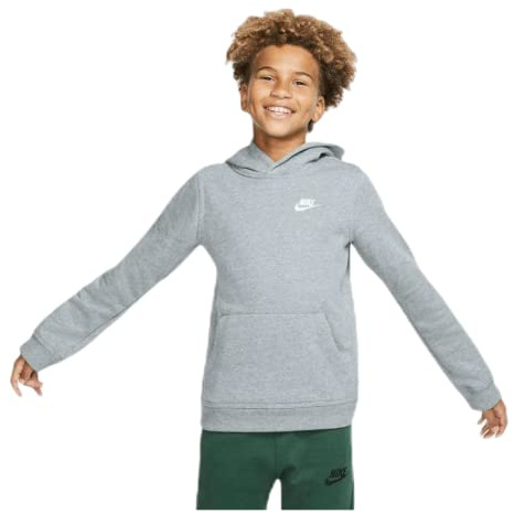 Nike Boy's NSW Pull Over Hoodie Club, Carbon Heather/White, Large