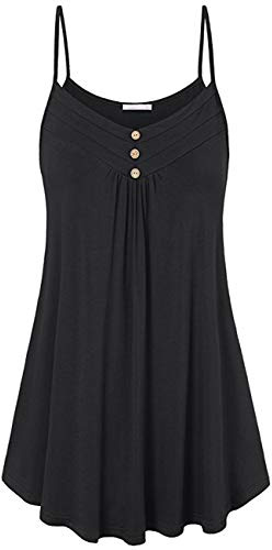 AniKigu Femmes d'Été Lâche Bouton Col V Cami Débardeurs Gilet Blouse Sling sans Manche T-Shirt Sexy Plage Tee Shirt Tank Crop Top en Mousseline Tunique Camisole Grande Taille Chemisier, Noir
