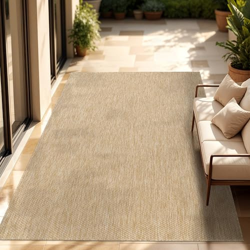 Paco Home Alfombra Exterior Interior Balcón Terraza Alfombra Cocina Monocolor Jaspeado, tamaño:120x160 cm, Color:Naturaleza