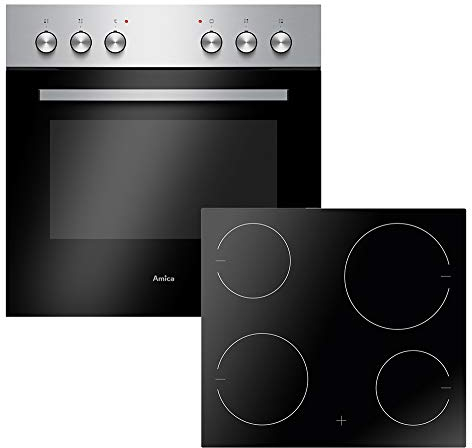 Einbauherd Set | Backofen mit Grill und Umluft | Rahmenloses Glaskeramik Kochfeld mit Zweikreis und Bräterzone | Timer | Steam Clean (EHC 933 041 E)