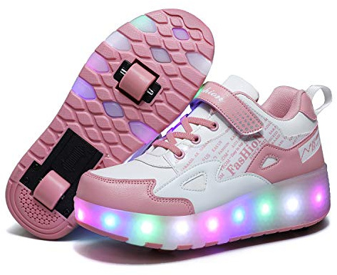 Aizeroth USB Ricarica LED Luci Brillantini Skateboard Scarpe Sportive con Rotelle Retrattile Sneakers Outdoor Multisport Luminose Running Calzature da Ginnastica per Bambini Ragazze e Ragazzi