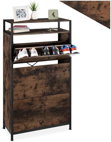tectake® Zapatero Entrada Recibidor, Recibidores de Entrada, Estanteria Zapatos, Organizador Zapatos, Mueble Recibidor, Mueble Zapatero - 61 x 32 x 130 cm Madera Industrial Oscura, Rústica