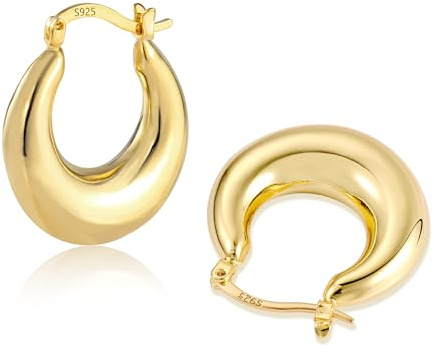 Kreoler örhängen 925 sterlingsilver, kreoler örhängen ovalt guld för kvinnor, droppörhängen små lätta tjocka örhängen kreoler, allergivänliga kreoler örhängen för kvinnor flickor presenter
