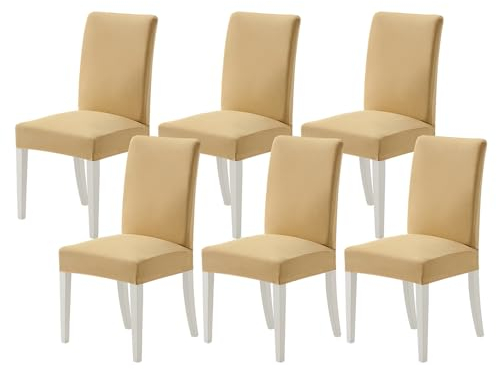 MIULEE Stuhlhussen 6er Set Stretch Abnehmbare Esszimmerstühle Waschbarer Dauerhaft Moderne Hussen Pflegeleichte für Küche Wohnzimmer Restaurant Bankett Familie Party，Beige