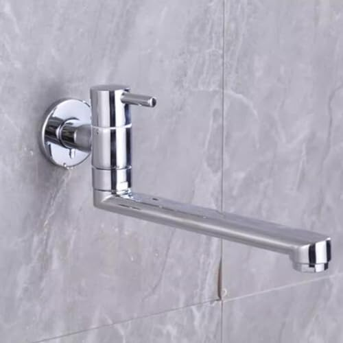 Rubinetto Cucina a Muro Solo Acqua Fredda, Rubinetto Lavello Cucina Cromato Rubinetto Girevole Ottone Rubinetto da Parete-35 Cm