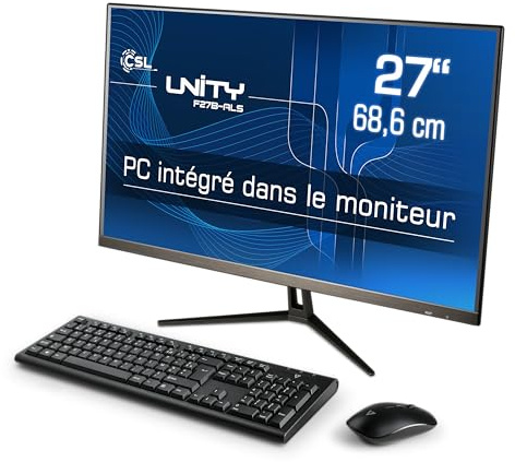 PC Tout-en-Un CSL Unity F27B-ALS, 68,58 cm (27 Pouces, 1920x1080 Full HD) - AIO Puissant (Intel N200 CPU 4x3700 MHz, 256 Go SSD, 8 Go DDR4-RAM, Win 11 Home), Noir