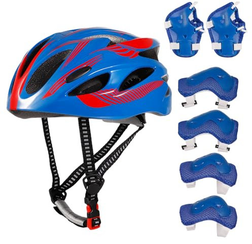 Kids Helmet Toddler Bike Helmet with Sports Gear Set Knee Elbow Pads Wrist Guards,Adjustable Toddler Helmet for 3-11 Years for Cycling,Roller Skating,Skateboard