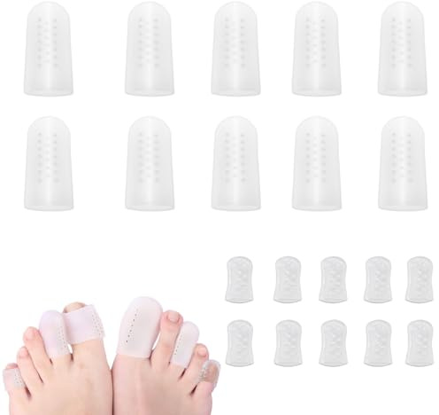 20Pcs Silicone Toe Protector, Breathable Toe Guards, Anti-Friction Pinky Toe Sleeves, Toe Protector Tube with Holes, Soft Big Toe Cushion, Gel Toe Caps for Missing Ingrown Toenails Corns Blisters