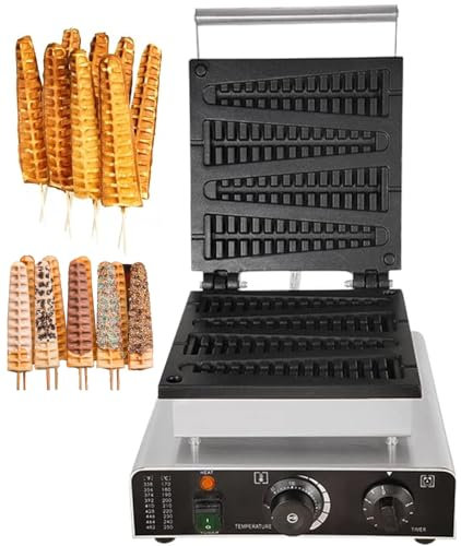 Gofrera Comercial de 1,7 kw, Plancha para gofres de Acero Inoxidable con Revestimiento Antiadherente, Pino con regulación de Temperatura, Temporizador, calefacción de Doble Cara