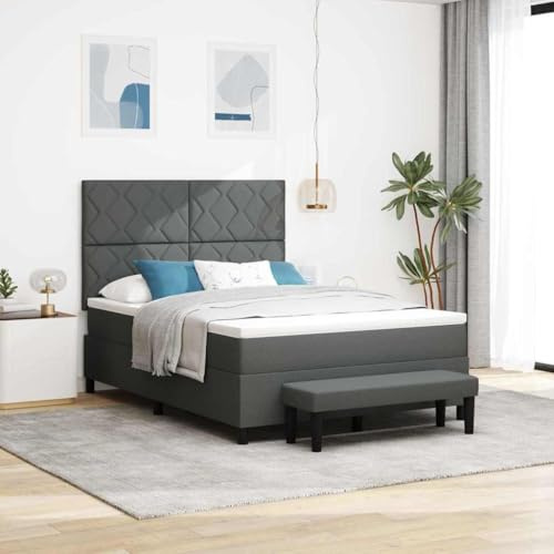 vidaXL Boxspring säng med madrass & bänk mörkgrå 140x200 cm tyg