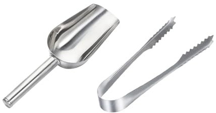 Juego de raspador de hielo de acero inoxidable de 20 cm y pinza for hielo de 15 cm: accesorios de cocina for bufés, bares de dulces, palas for hielo y accesorios for servir.(Ice shovel and clip)