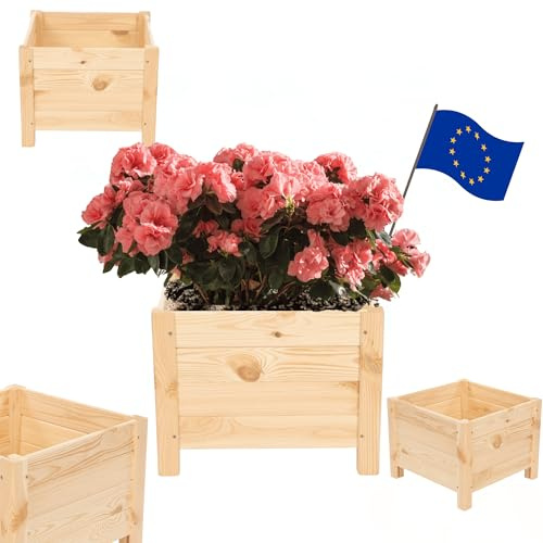 MODO24 Blumenkasten aus Kiefernholz, Pflanzkübel Holz, Hochbeet Blumentopf, Balkonkasten, Blumenkübel Outdoor Holzkiste für Garten Terrasse, Imprägniert Wetterfest, 31x40x40 cm Farbe Natur unbehandelt