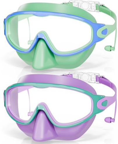 Aegend Swim Goggles with Nose Cover, 2 Pack Wide View Swimming Goggles for Kids 3-14 Anti-Fog/UV No Leak Swim Mask Boys Girls Youth Toddler