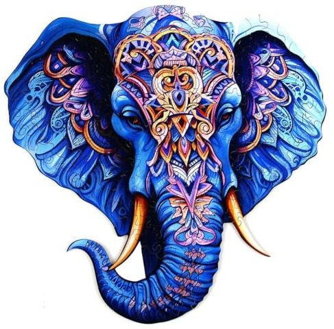 Recent Toys Wooden Jigsaw Puzzle Elephant for Adults and Kids.174 Piece puzzle, large size 30 x 29.5cm with Unique Shaped pieces. Includes wooden storage gift box and stand.