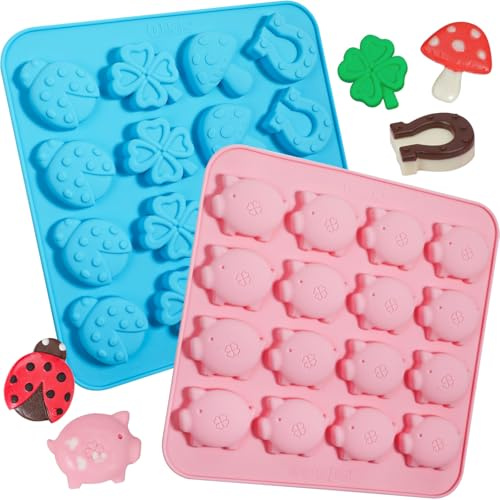 Webake Gris silikonform klöverblad fyrklöver pralinform 2 stycken silikonformar nyårsafton lyckoklöver chokladform silikon