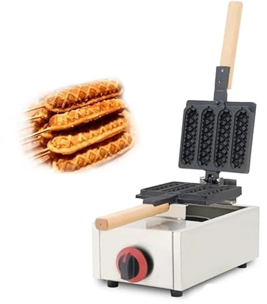 Macchina commerciale per waffle Corn Dog Hot Dog – Piastra a gas propano con 4 stampi antiaderenti, struttura in acciaio inox per bar, catering e food truck