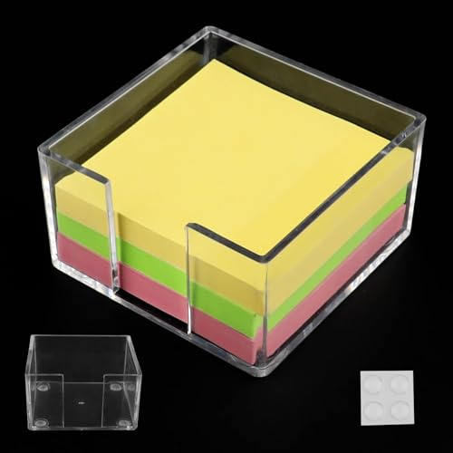 Nexlynk Acrylic Sticky Note Holder 8.5x8.5cm Sticky Note Dispenser Crystal Clear Memo Pad Holder for Desk Office Supplies Desk Organizer for Home School Office with Non Slip Pads