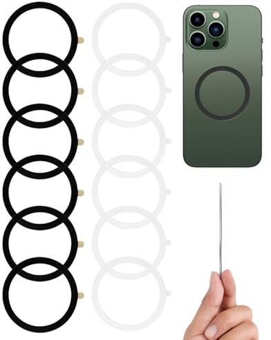 ZKUNL Confezione da 12 anelli adesivi in metallo per telefoni Android/Samsung, anelli in metallo universali, compatibili con smartphone, adatti per iPhone 17/16/15/14/13.