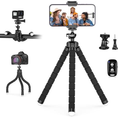 UBeesize Flexible Mini Phone Tripod, Portable and Adjustable Camera Stand Holder with Wireless Remote and Universal Clip, Compatible with Cellphones, Sports Cameras