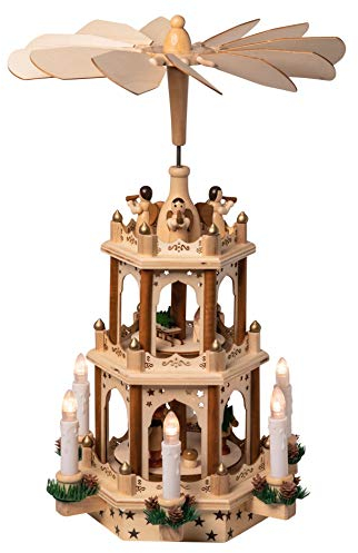 Wichtelstube-Kollektion Weihnachtspyramide Elektrisch, Traditionell handbemalte Figuren, Beleuchtet und Batteriebetrieben mit Bewegung, Elektrische Pyramide Weihnachten, Weihnachtspyramide (43,5cm)