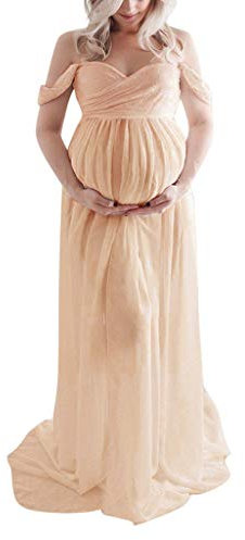 Robe Grossesse Shooting Photo DAY8 Robe Longue Sexy Bustier l'Été Femme Enceinte Pas Cher Robe de Soirée Mariage Grossesse Femme Élégant Robe Décontractée Maternité Vêtements Grossesse (L, Orange)
