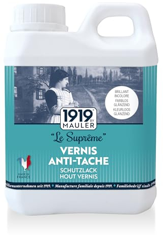 1919 BY MAULER - Vernis bois et peinture Multisupport Le Suprême - Satiné Aspect Cire - 1L - Anti-Rayure, Anti-Tache - PV Contact Alimentaire