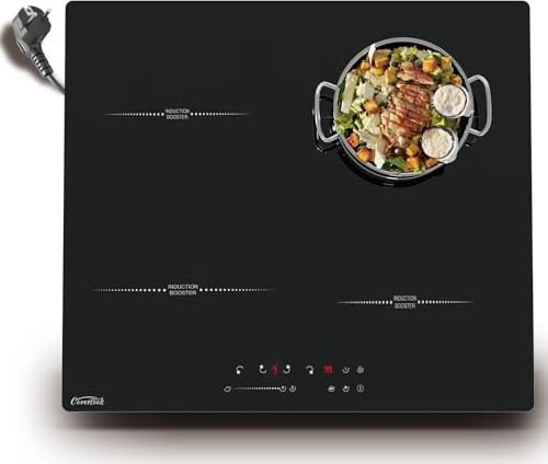 COVERCOOK Stecker und Induktionskochfeld 60 cm,4 Zonen Induktion Herdplatte, Touch-Bedienung Kochfelder Induktionsplatte,Power Booster, 13A 2800W