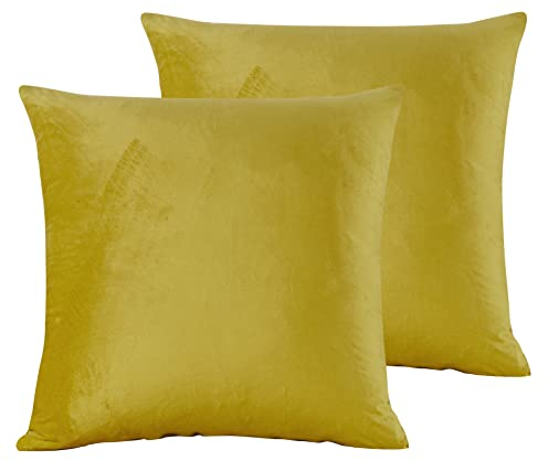 Damier 2er Set Kissenbezug 80x80cm Gold Gelb Winter Warm Plüsch Kopfkissenbezug Flauschig und Weich Cashmere Touch Kissenhülle Doppelpack