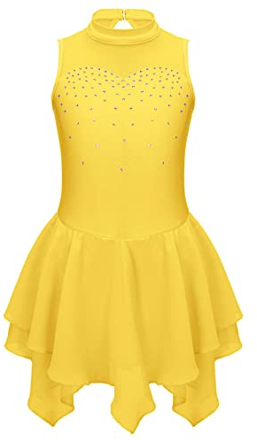 dPois Maillot Patinaje Artistico para Niña Vestido sin Mangas sobre Hielo Ropa de Baile Traje Gimnasia con Diamante Brillante Leotardo de Tul Elegante