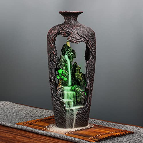 DOBEHOME Mountain Waterfall Incense Burner Backflow Incense Burner Incense Fountain Smoke Waterfall with 100 Backflow Incense Cones，Tweezer，Mat (Vase Shape)