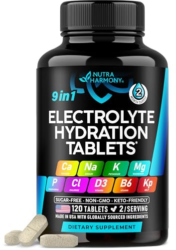 Electrolytes - Electrolyte Tablets with Magnesium, Sodium, Potassium, Chloride, Vitamins D3 & B6, Kelp Powder - Salt Pills - Made in USA - Oral Tablets as Capsules - Vegan & Keto Friendly - 120 Tabs