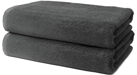 2 er Set Duschtücher 70x140 cm | Frottee Hantücher Weich & Flauschig | 100% Baumwolle | Frottier Duschtuch Badetuch Badehandtuch Groß | 500 g/m² | Oeko-Tex | Ôhm | Dunkelgrau