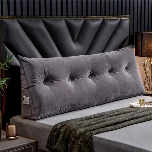 Luxury Headboard Pillow, Large Wedge Back Lumber Support Positioning Pillow With Pocket For Bed Sofa Tatami, Washable Daybed Triangle Bolster Cushion(120×50×20cm,Grey)