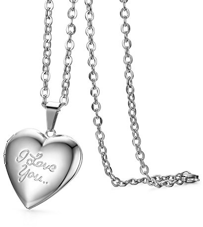 Cupimatch Hjärtmedaljong att öppna för bilder foto hänge med gravyr LOVE YOU livets träd kedja damer amulett halsband rostfritt stål hopfällbart, med 45 cm kedja