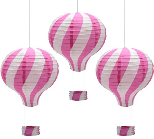 CEEYSEE 3PCS Paper Lanterns 30cm Pink Paper Lantern Hanging Hot Air Balloon for Birthday Wedding Christmas Decor Halloween Party Decoration (Pink/RQFNS)