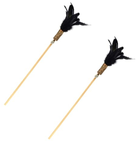 FONDOTIN 2 Stücke Interaktive Katze Teaser Spielzeug Holz Stange Lustige Katze Stick Für Kätzchen Spielzeug