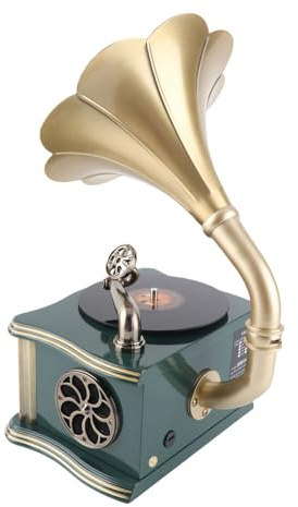 Vintage Phonograph Speaker Gramophone Speaker Dual Speaker Type C Charging HiFi Sound for Mobile Phones (Green)