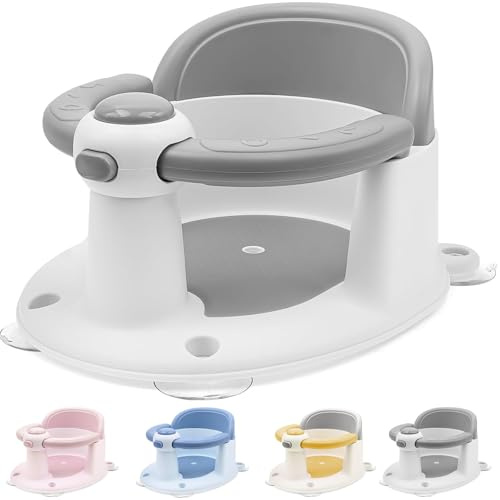Baby Bath Seat for Babies 6 Months & Up, Non-Slip Toddler Sitting Up Bathtub Seats, Open Design Infant Bath Tub Chair with 4 Suction Cups for Shower (Gery)